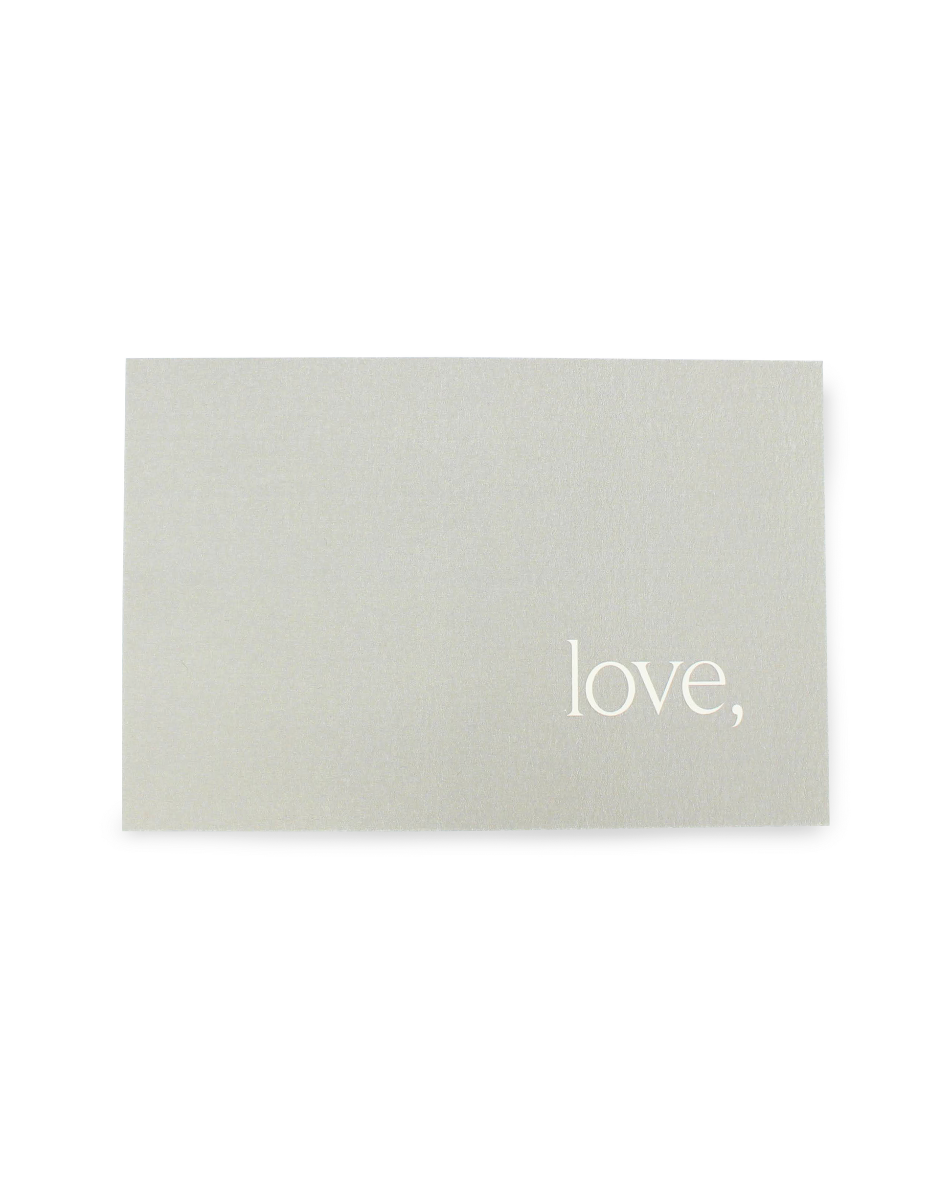 Gray card with 'love,' text on a white background