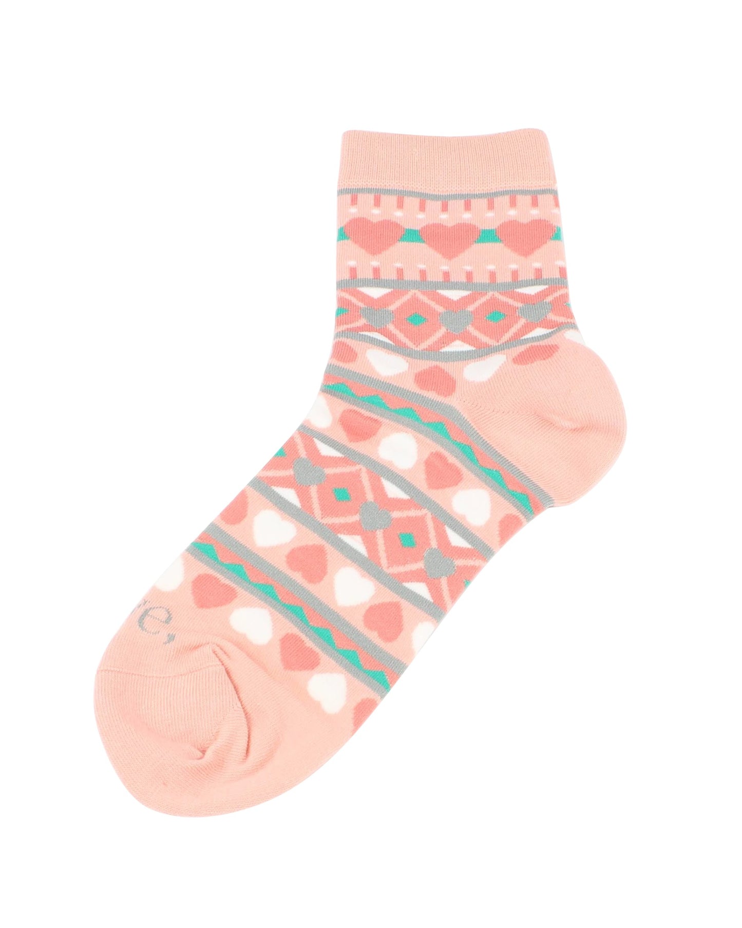 Pink ankle sock with geometric pattern on a white background