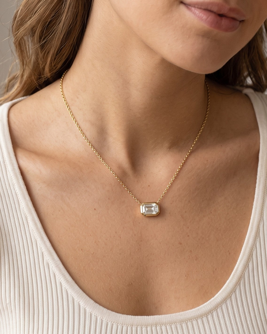 Square Crystal Pendant Necklace - Gold