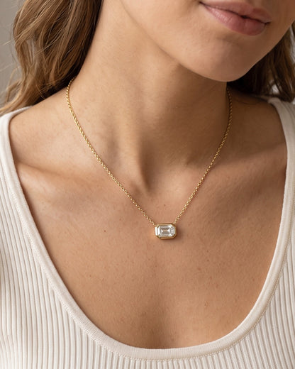 Square Crystal Pendant Necklace - Gold