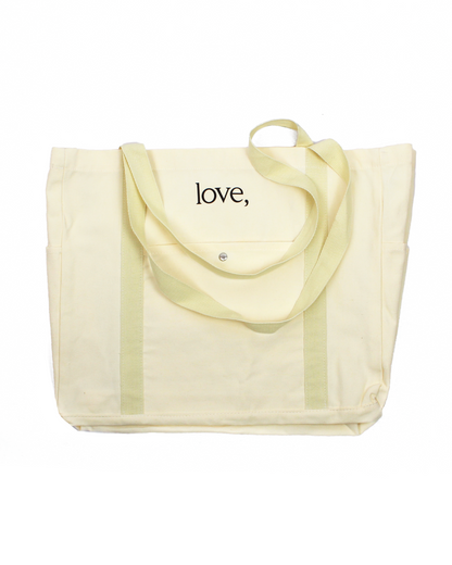 cream colored tote on a white background