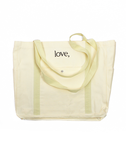 cream colored tote on a white background