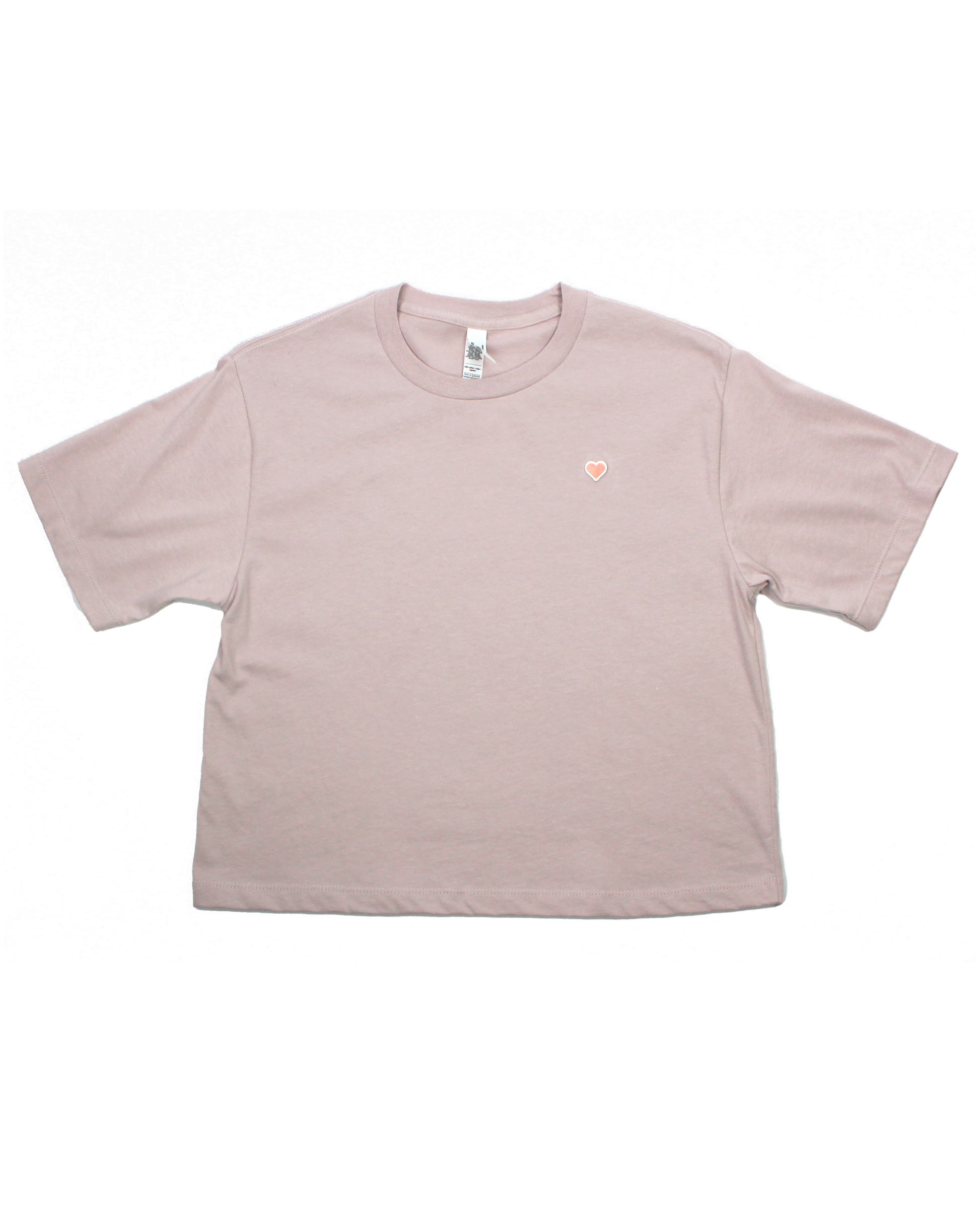 Pink t-shirt with a small logo on a white background