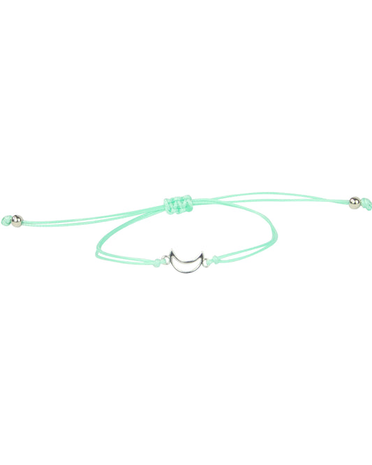 Mint green bracelet with a small charm on a white background