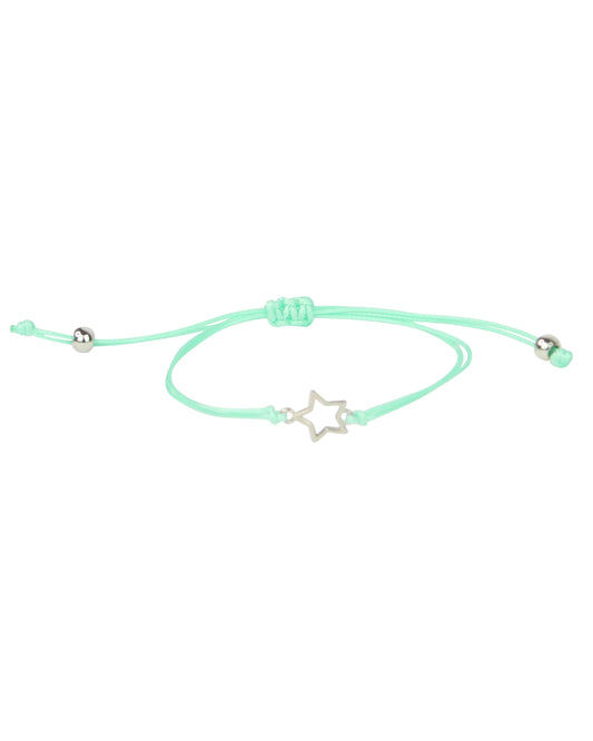 Mint green bracelet with a star-shaped charm on a white background