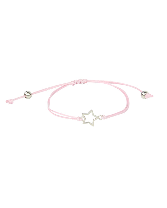 Pink bracelet with a star-shaped charm on a white background