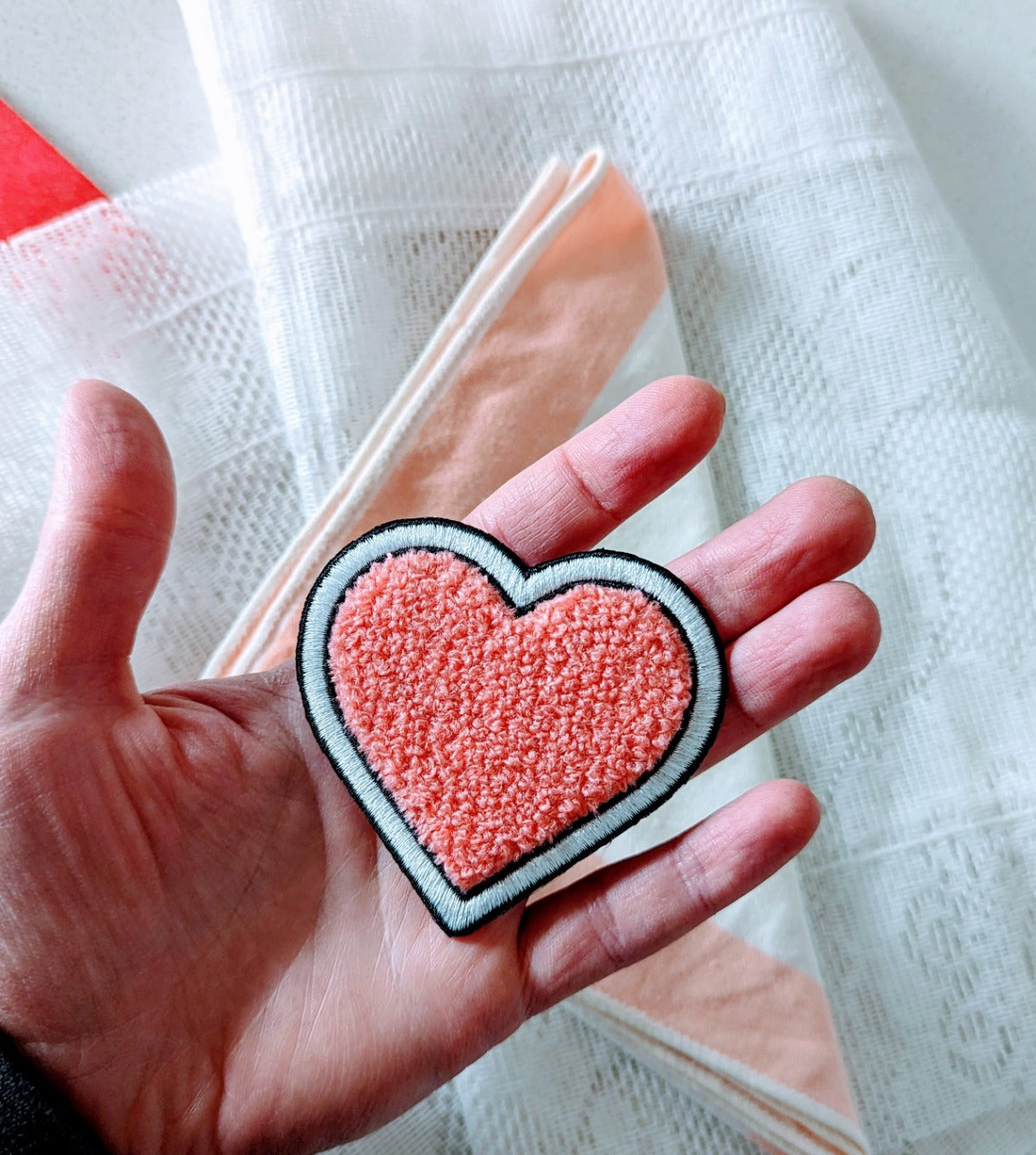 Heart Iron On Patches Love Sew On Appliques Chenille Embroidered Patch Gold  Edge